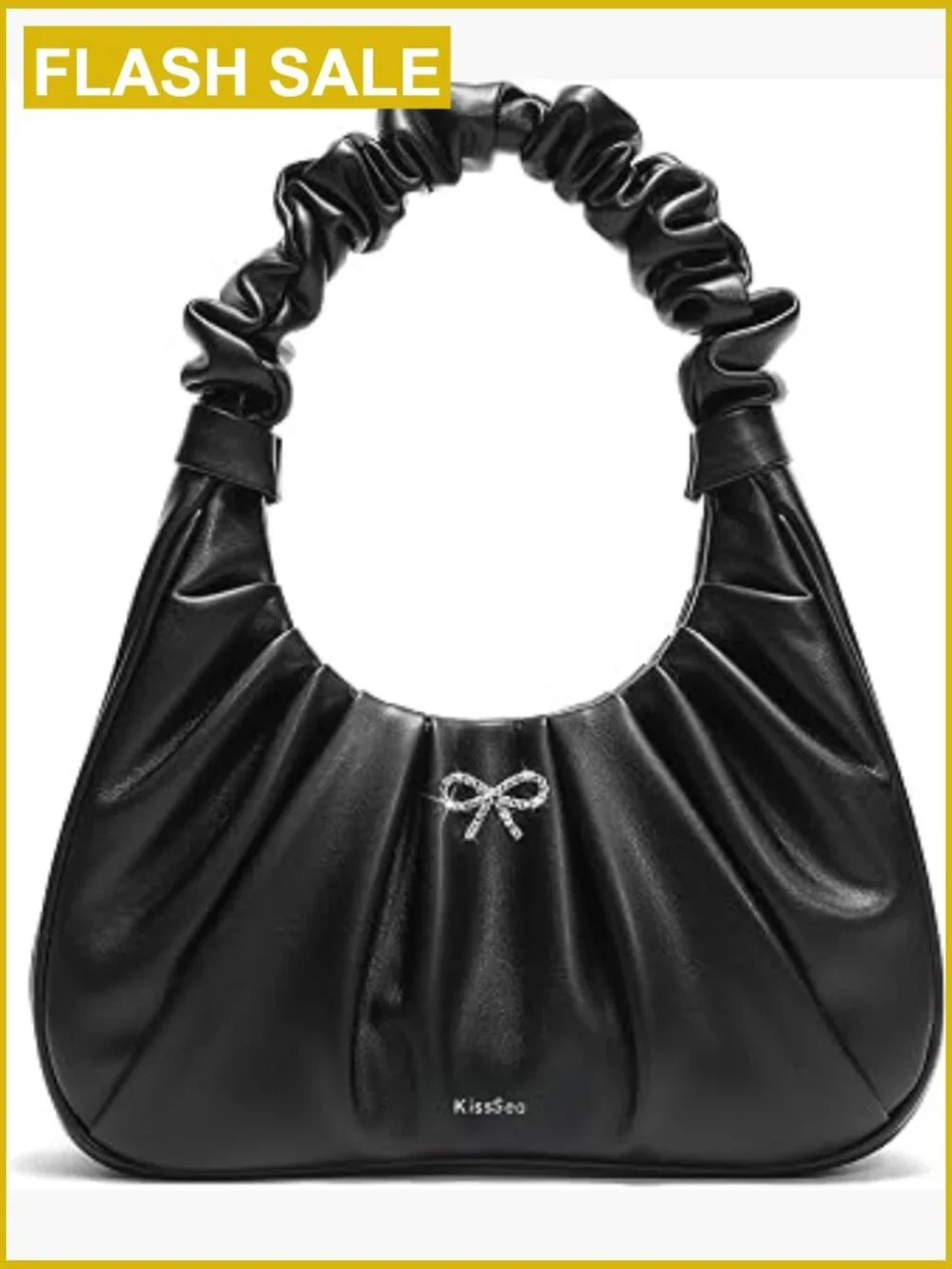 Crescent Mini Hobo Bag Ruched Shoulder Purse with Bow